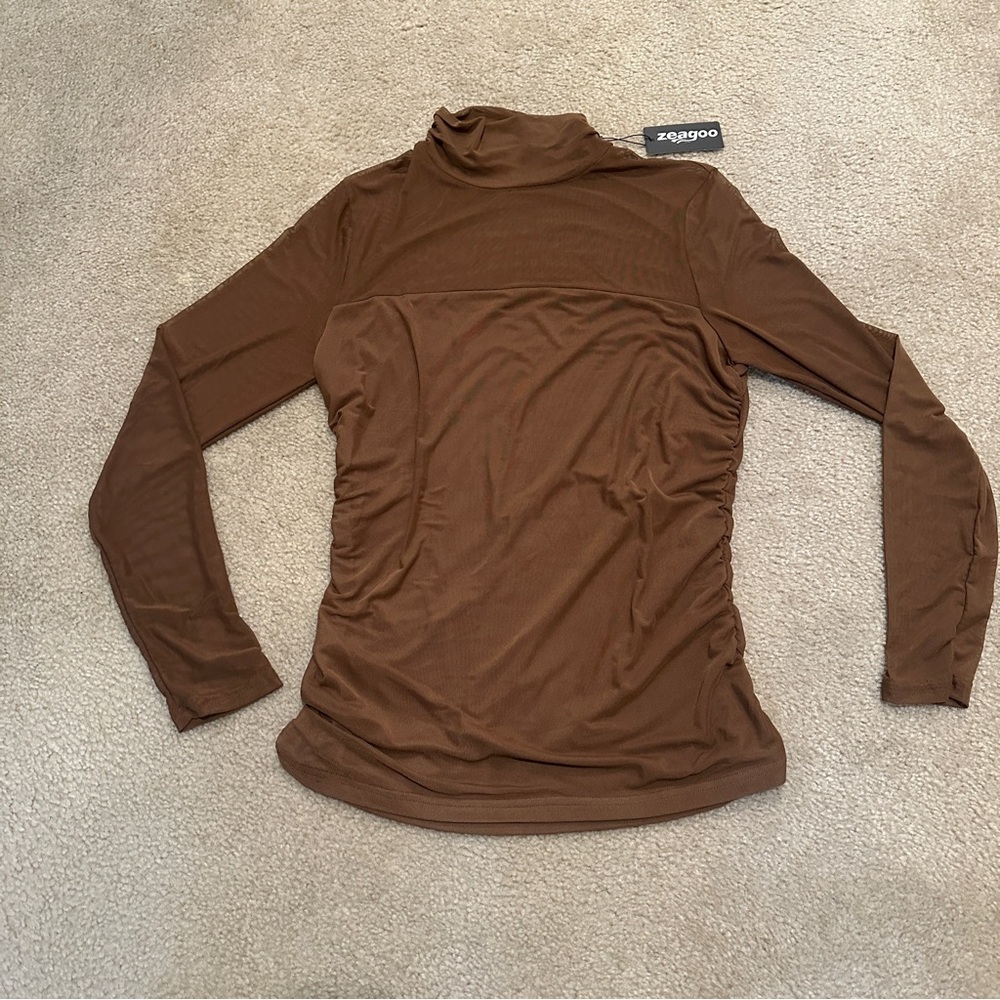 Zeagoo Women's Mesh Sheet Brown Long Sleeve Top